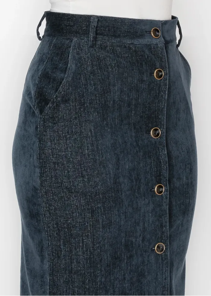The Button Skirt, in Washed Navy