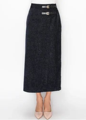Buckle Detail Skirt in Navy