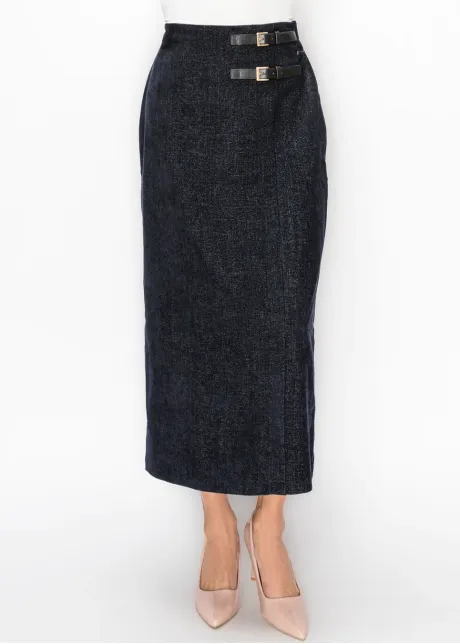 Buckle Detail Skirt in Navy