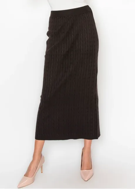 Brown Cable Knit Midi Skirt