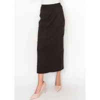 Brown Cable Knit Midi Skirt