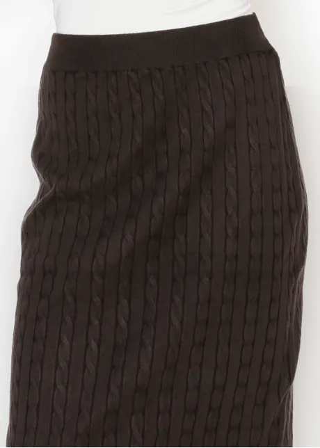 Brown Cable Knit Midi Skirt