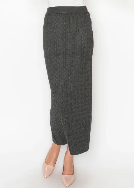 Cable Texture Knit Skirt in Heather Grey