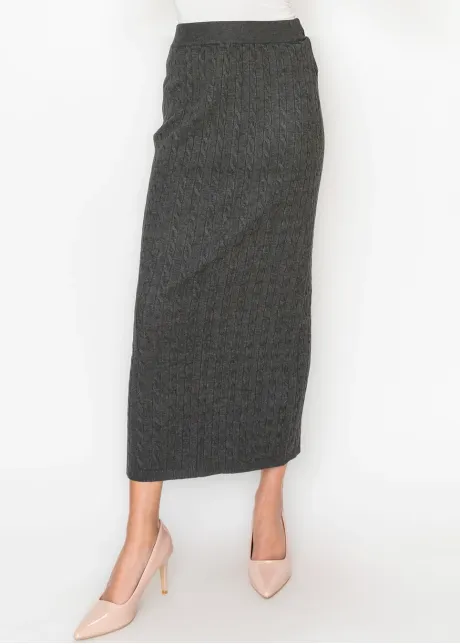 Cable Texture Knit Skirt in Heather Grey
