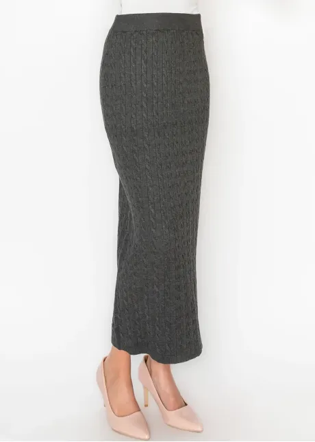 Cable Texture Knit Skirt in Heather Grey