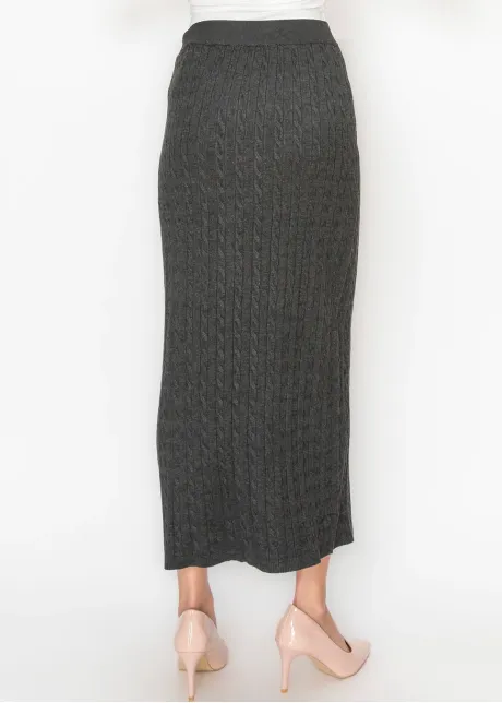 Cable Texture Knit Skirt in Heather Grey