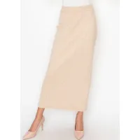 Oatmeal Cable Knit Skirt with Elastic Waist