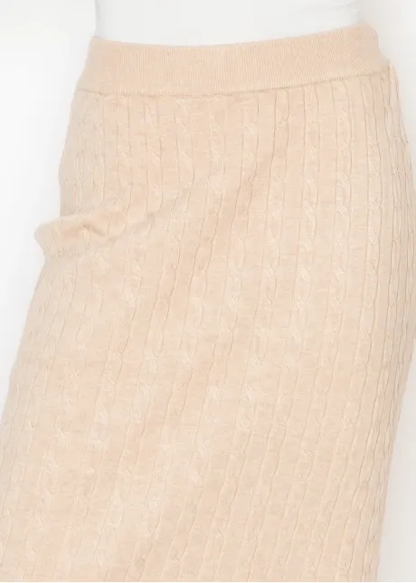 Oatmeal Cable Knit Skirt with Elastic Waist