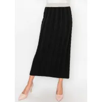Cotton Blend Cable Knit Skirt, Black