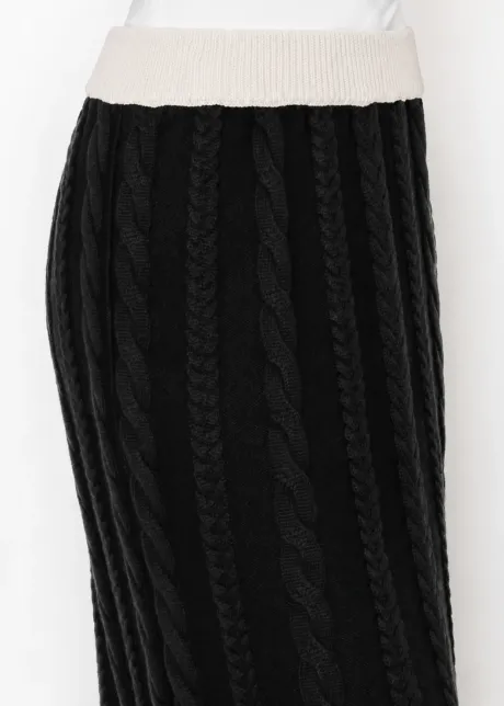 Cotton Blend Cable Knit Skirt, Black