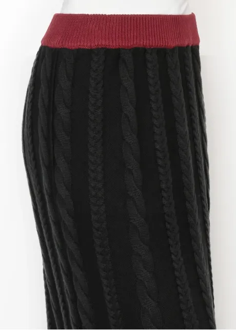 Cotton Blend Cable Knit Skirt, Black