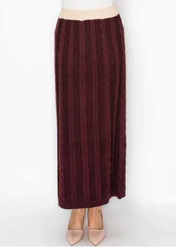 Cable Knit Maxi Skirt in Burgundy