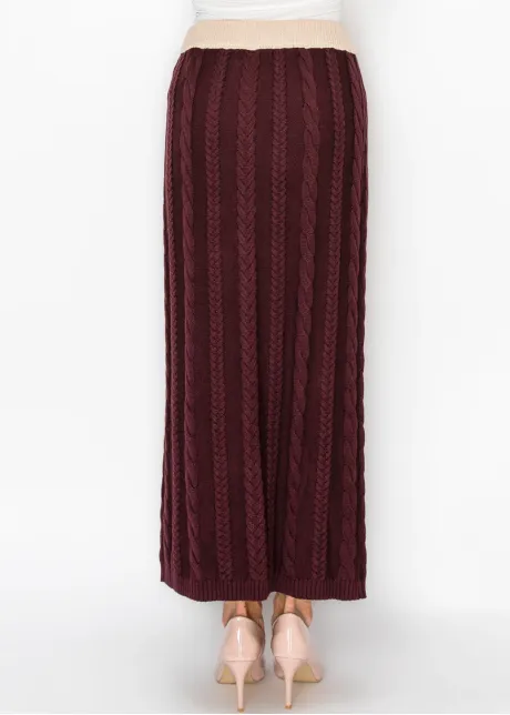 Cable Knit Maxi Skirt in Burgundy