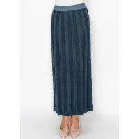 Long Blue Cable Knit Skirt with Elastic Waist