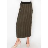 Long Olive Green Cable Knit Skirt