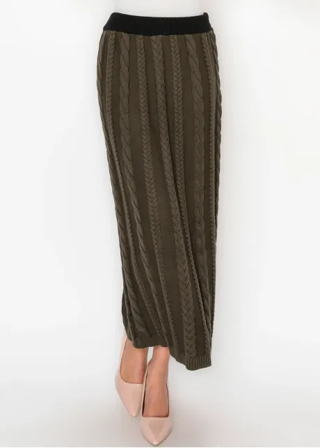 Long Olive Green Cable Knit Skirt
