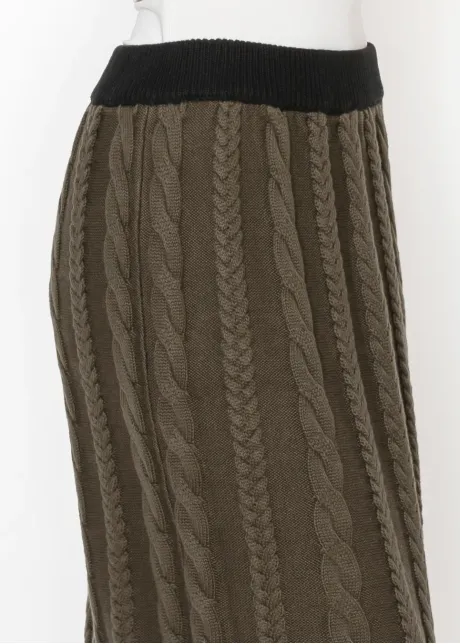 Long Olive Green Cable Knit Skirt