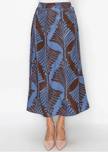The Fern Skirt, Blue on Chocolate