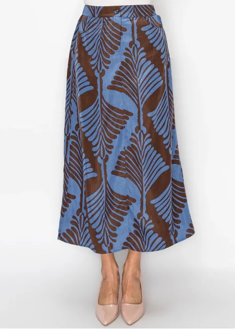 The Fern Skirt, Blue on Chocolate