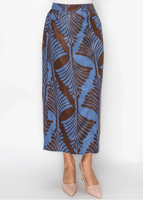 The Fern Skirt, Blue on Chocolate