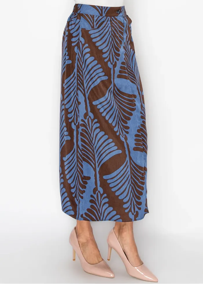 The Fern Skirt, Blue on Chocolate
