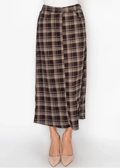 Plaid Skirt with Pockets in Burgundy