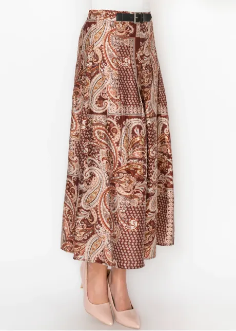 Burgundy Paisley A-Line Skirt
