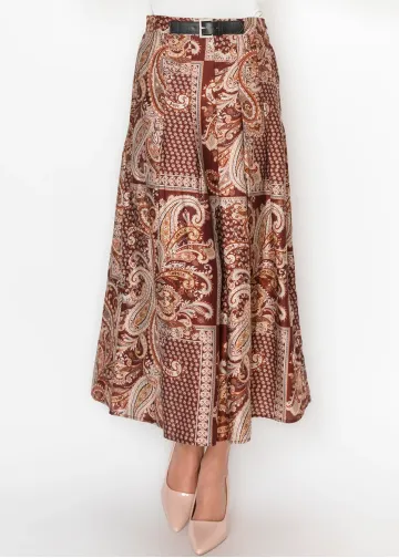 Burgundy Paisley A-Line Skirt