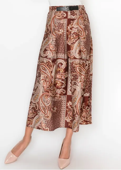 Burgundy Paisley A-Line Skirt