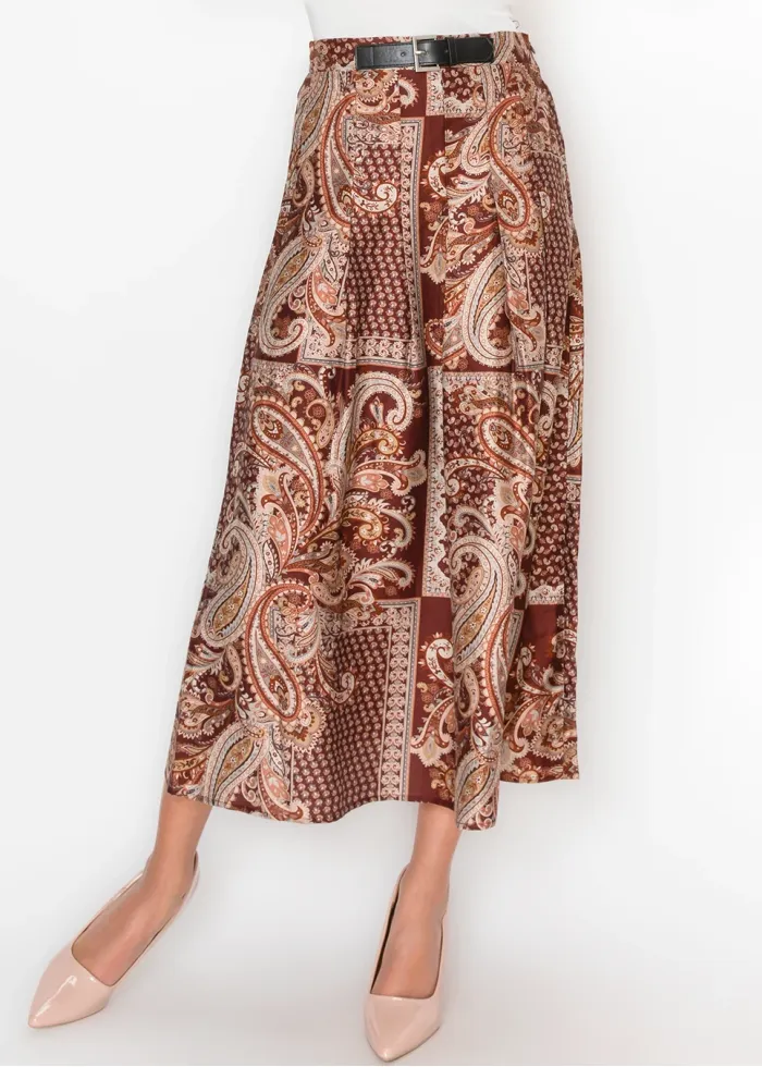 Burgundy Paisley A-Line Skirt