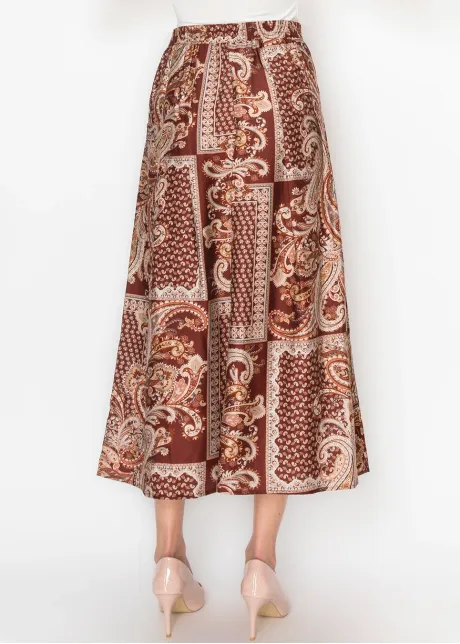Burgundy Paisley A-Line Skirt