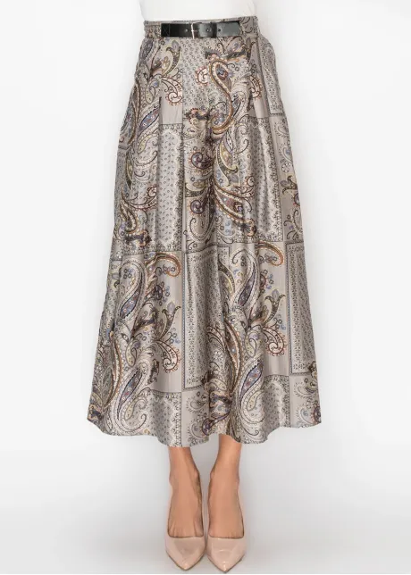 Paisley Print A Line Skirt in Grey