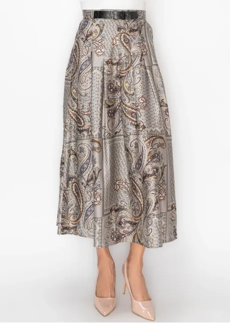 Paisley Print A Line Skirt in Grey