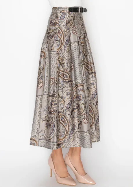 Paisley Print A Line Skirt in Grey
