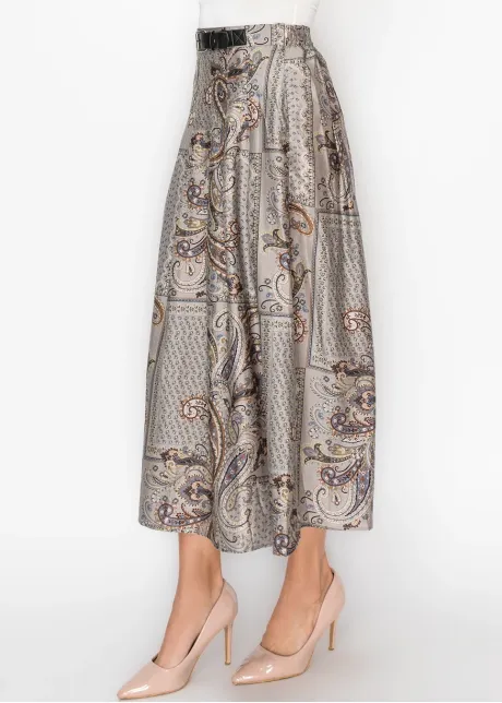 Paisley Print A Line Skirt in Grey