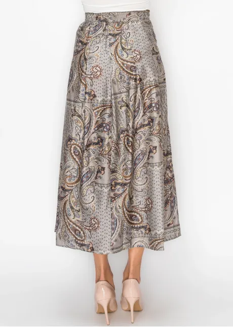 Paisley Print A Line Skirt in Grey