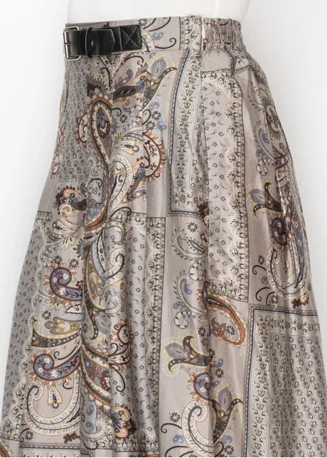 Paisley Print A Line Skirt in Grey