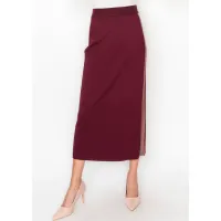 Burgundy Knit Skirt with Side Stripe