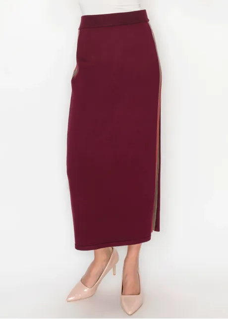 Burgundy Knit Skirt with Side Stripe