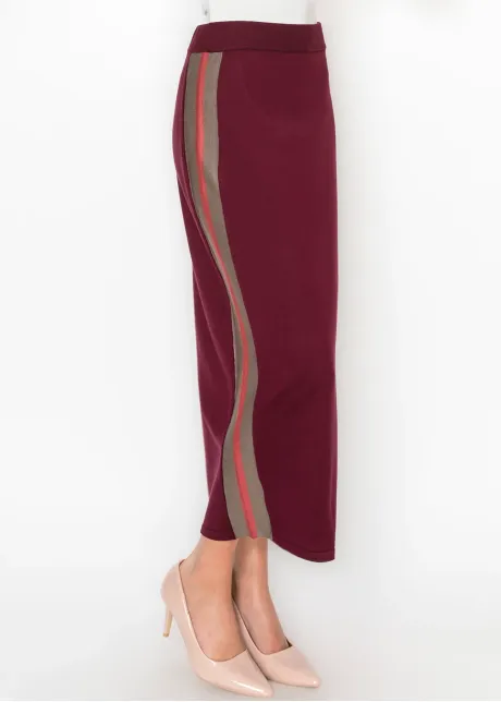 Burgundy Knit Skirt with Side Stripe