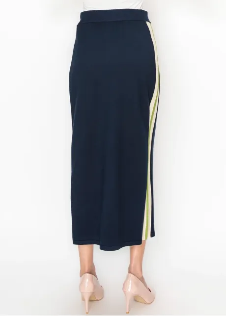 Navy Knit Skirt with Side Stripe