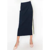 Navy Knit Skirt with Side Stripe