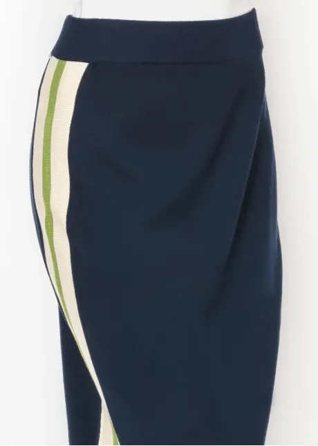 Navy Knit Skirt with Side Stripe