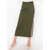 Olive Knit Skirt with Side Stripe