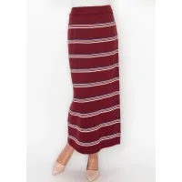 Burgundy Striped Knit Maxi Skirt