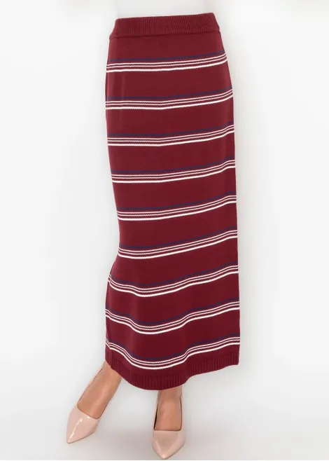 Burgundy Striped Knit Maxi Skirt