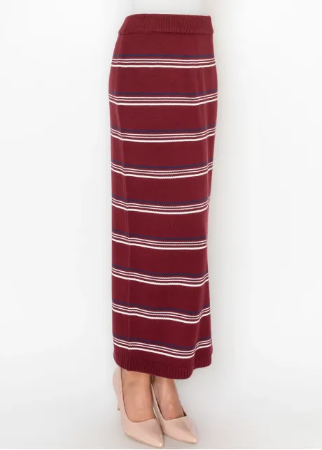 Burgundy Striped Knit Maxi Skirt