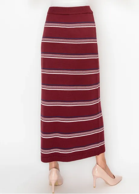 Burgundy Striped Knit Maxi Skirt