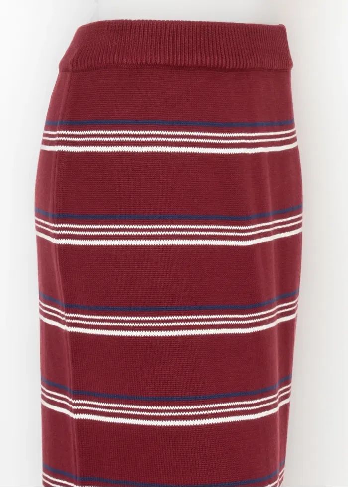 Burgundy Striped Knit Maxi Skirt