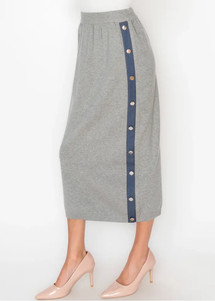 Heather Grey Skirt with Denim Detail
